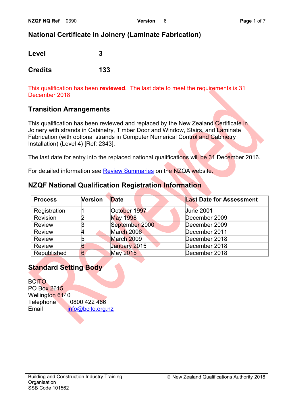 0390 National Certificate in Joinery (Laminate Fabrication)