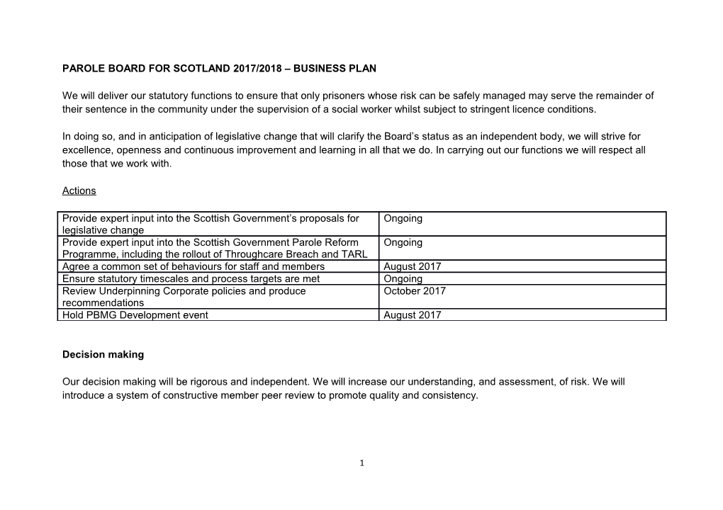 Parole Board for Scotland 2017/2018 Business Plan