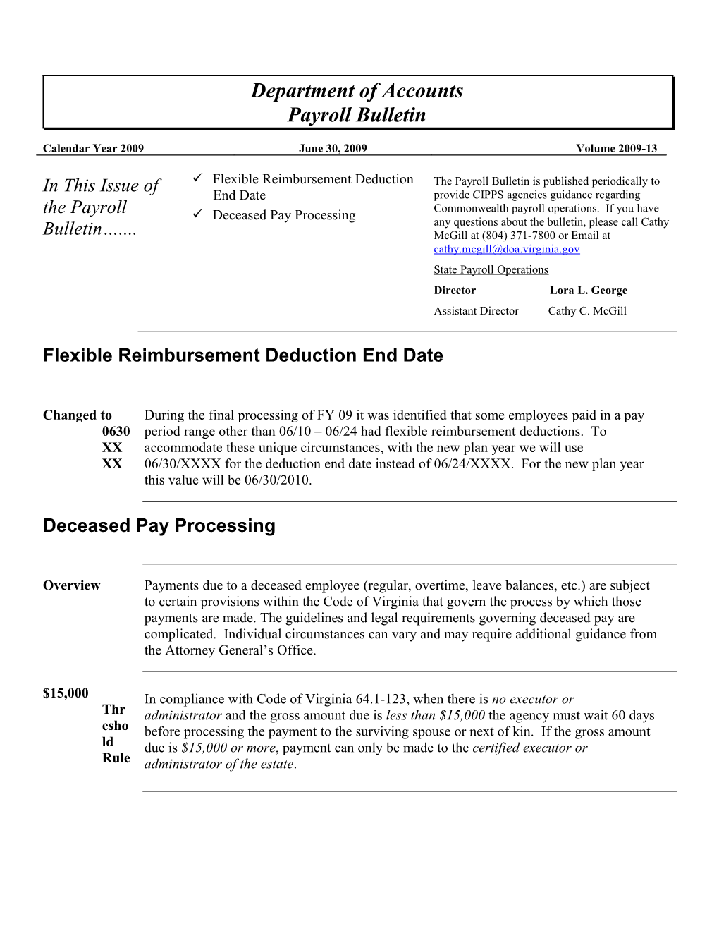 Flexible Reimbursement Deduction End Date