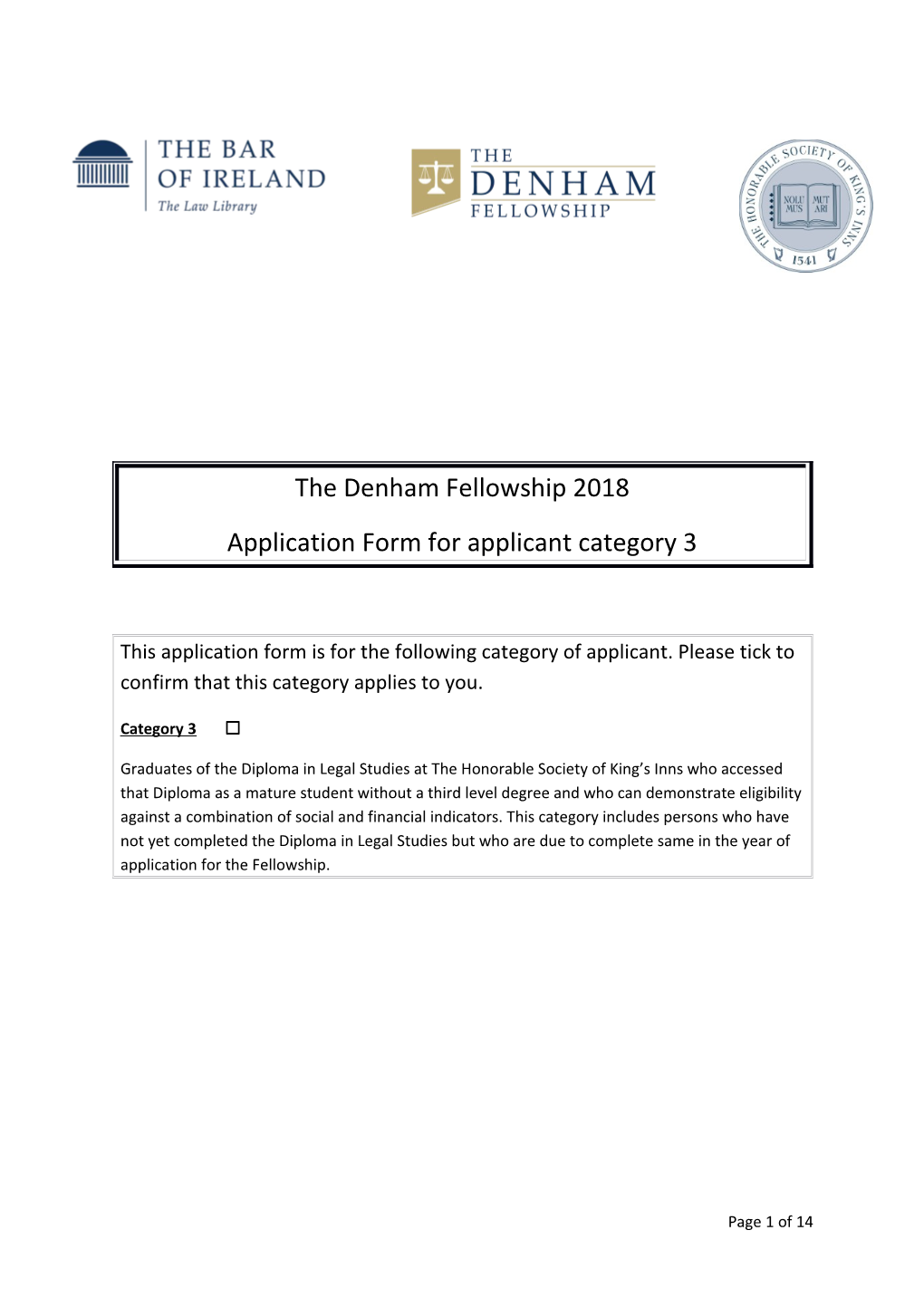 Application Form for Applicant Category 3
