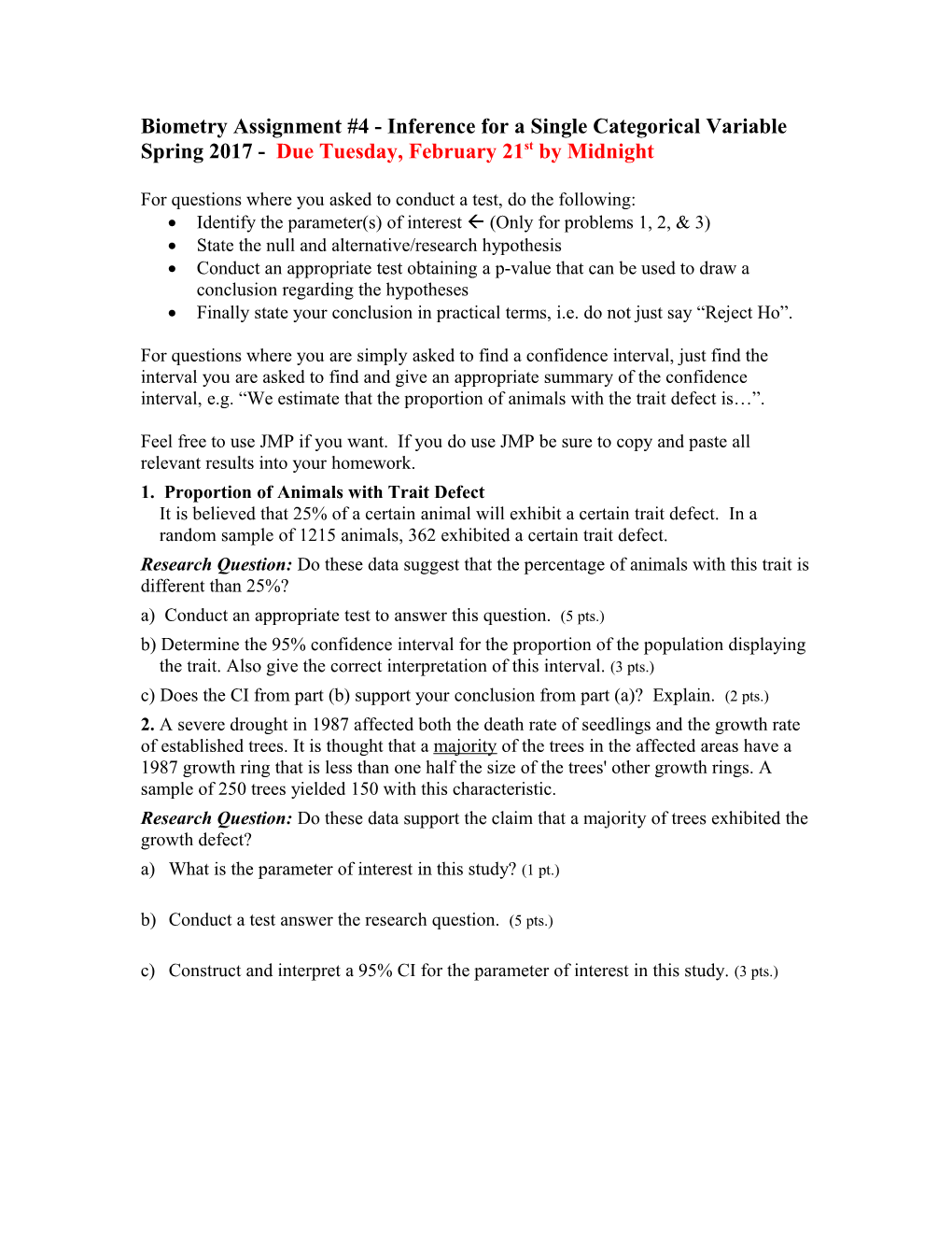 Biometry Assignment #5 CI S and Hypothesis Testing