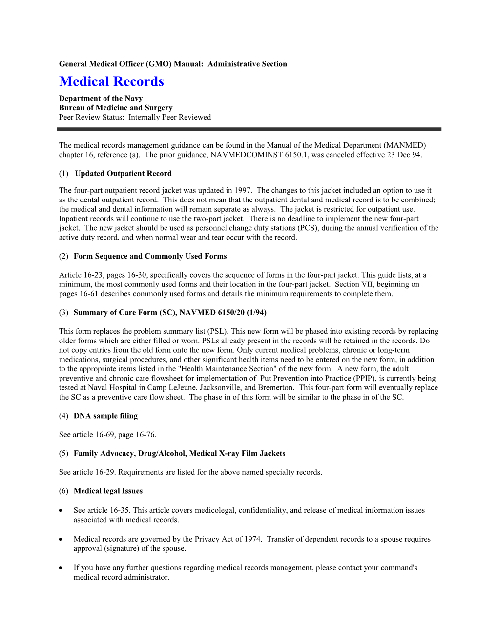 General Medical Officer (GMO) Manual: Medical Records