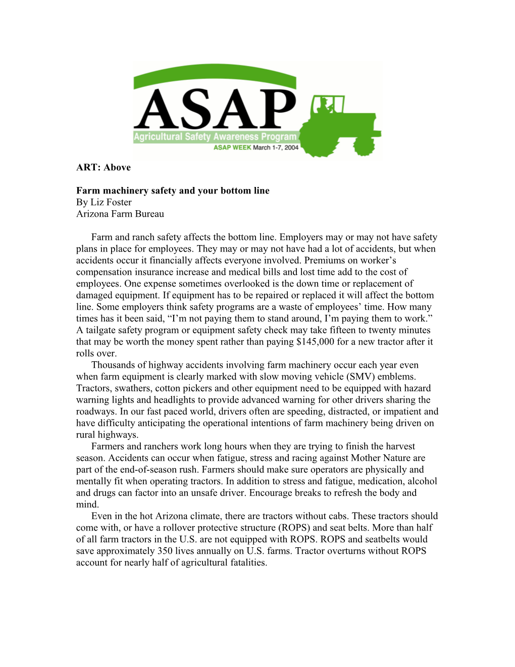 Farm Machinery Safety Affects Bottom Line