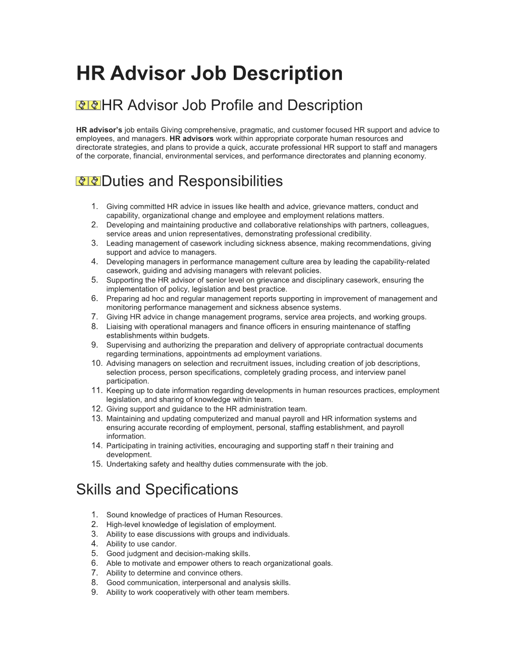 HR Advisor Job Profile and Description
