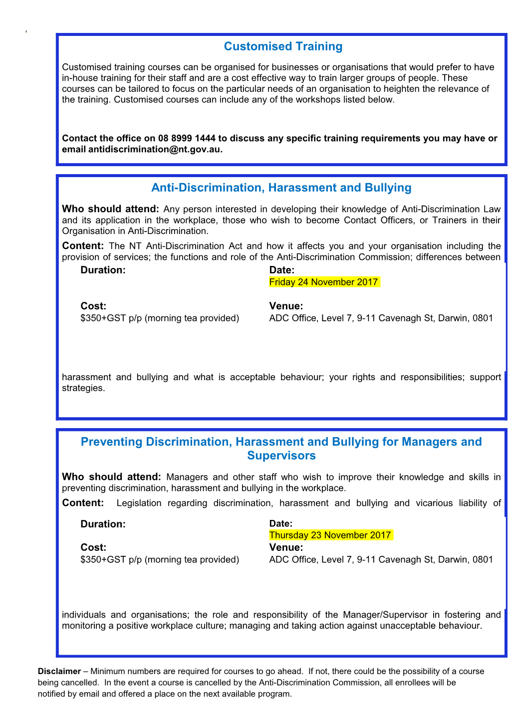 Darwin Training -November 2017