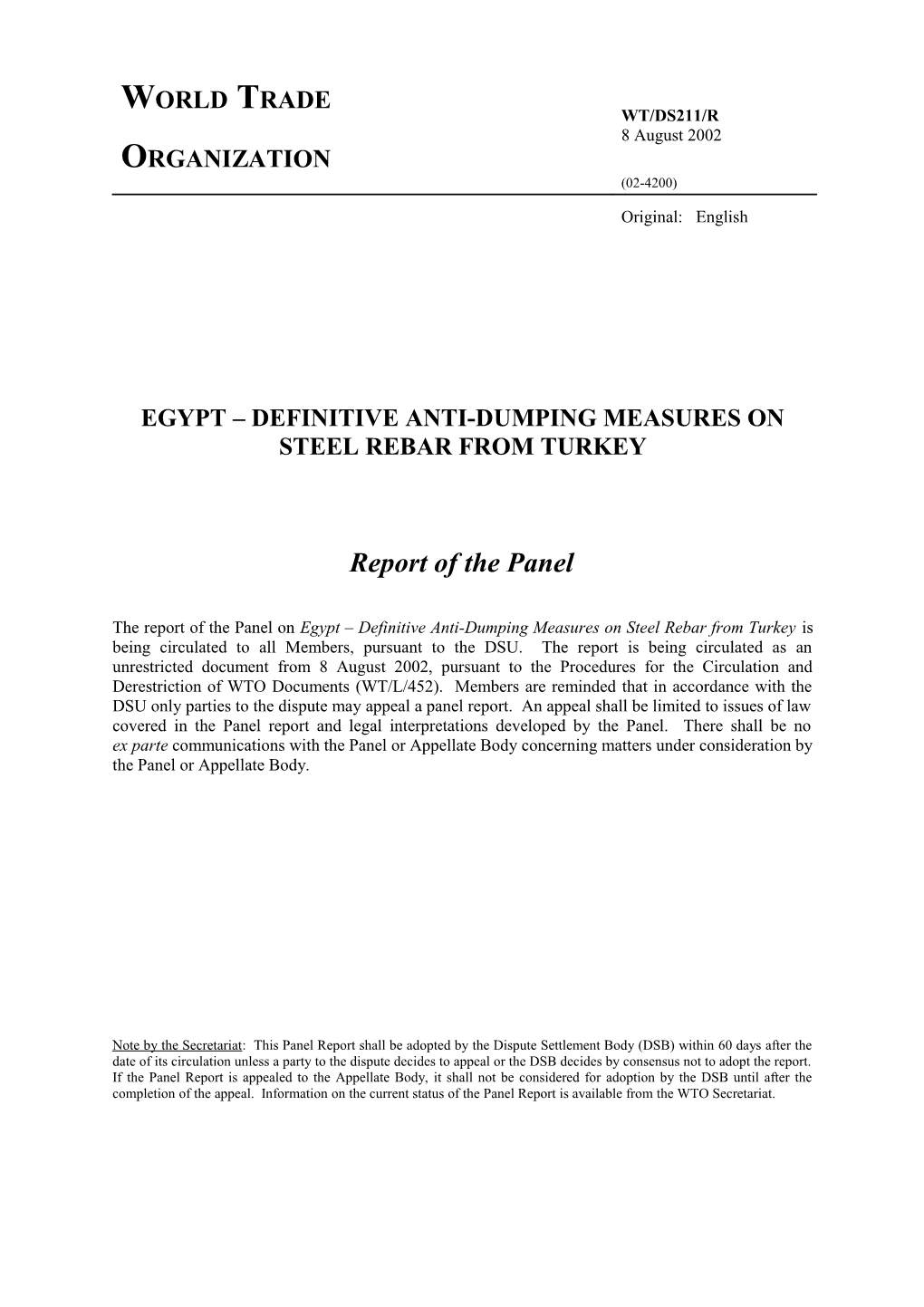 Egypt Definitive Anti-Dumping Measures on Steel Rebar from Turkey