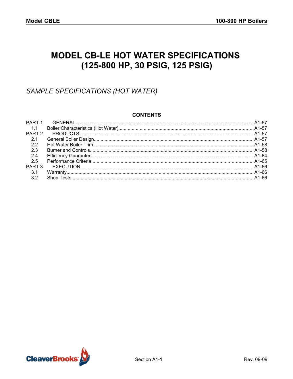 CBLE Specifications - Hot Water