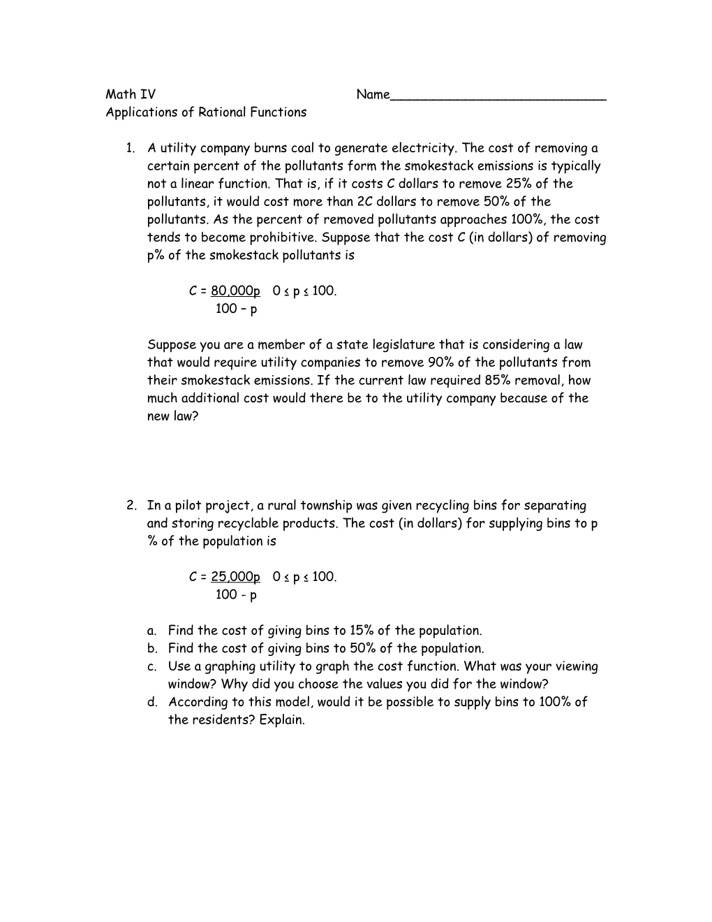 Applications of Rational Functions