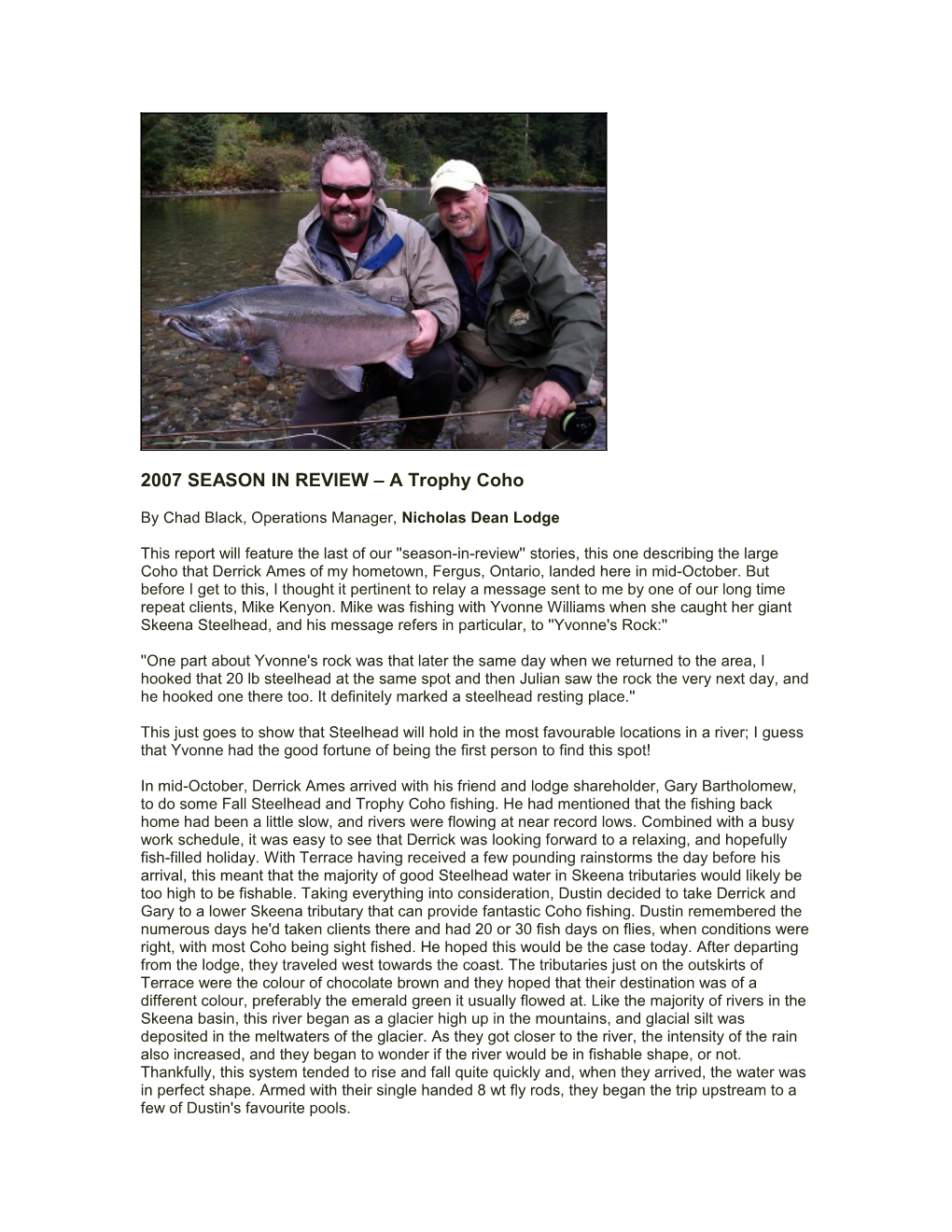 2007 SEASON in REVIEW a Trophy Coho
