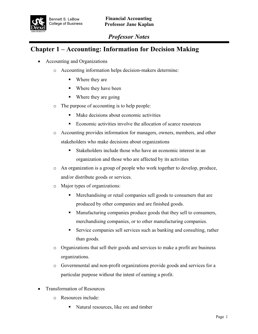Chapter 1 Accounting: Information for Decision Making