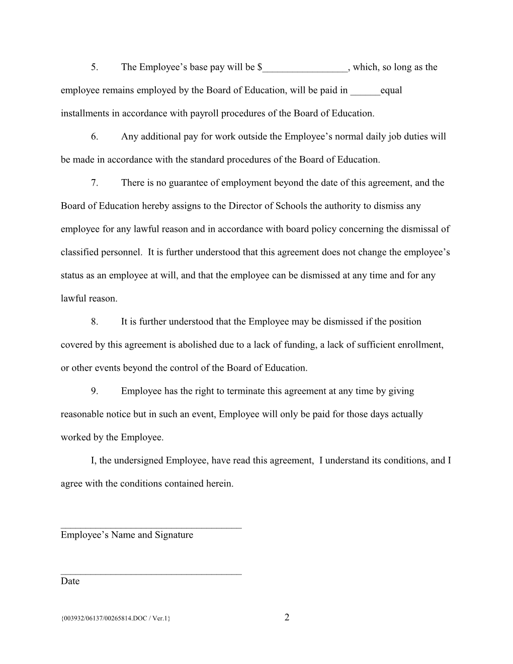 12-09-14 County Board of Education Non-Certificated Employee Agreement As Revised (00265814)