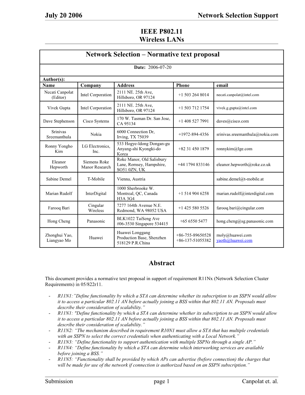 Network Selection Support