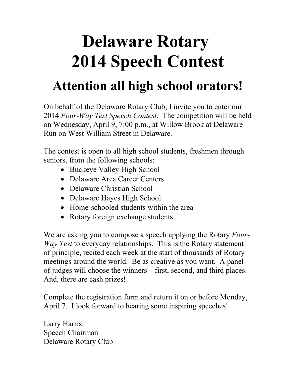 Attention All High School Orators
