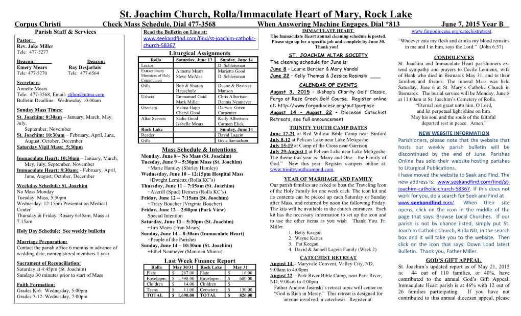 St. Joachim Church, Rolla/Immaculate Heart of Mary, Rocklake