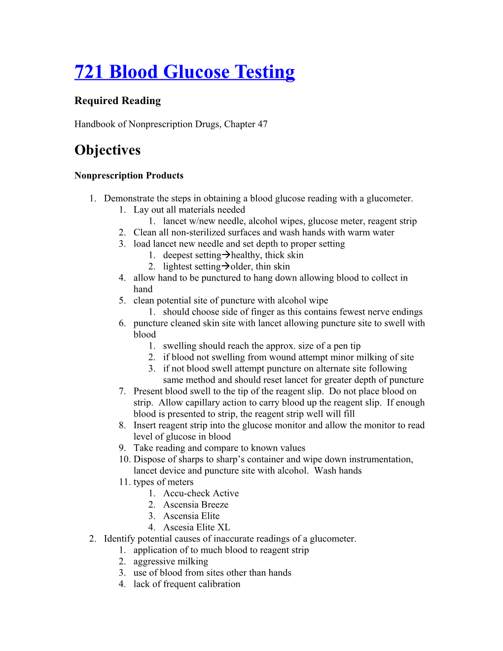 721 Blood Glucose Testing