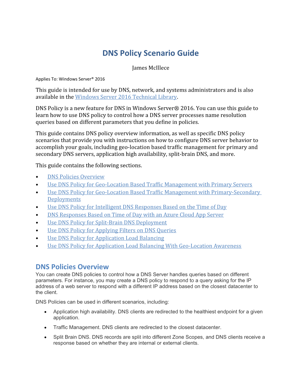 DNS Policy Scenario Guide