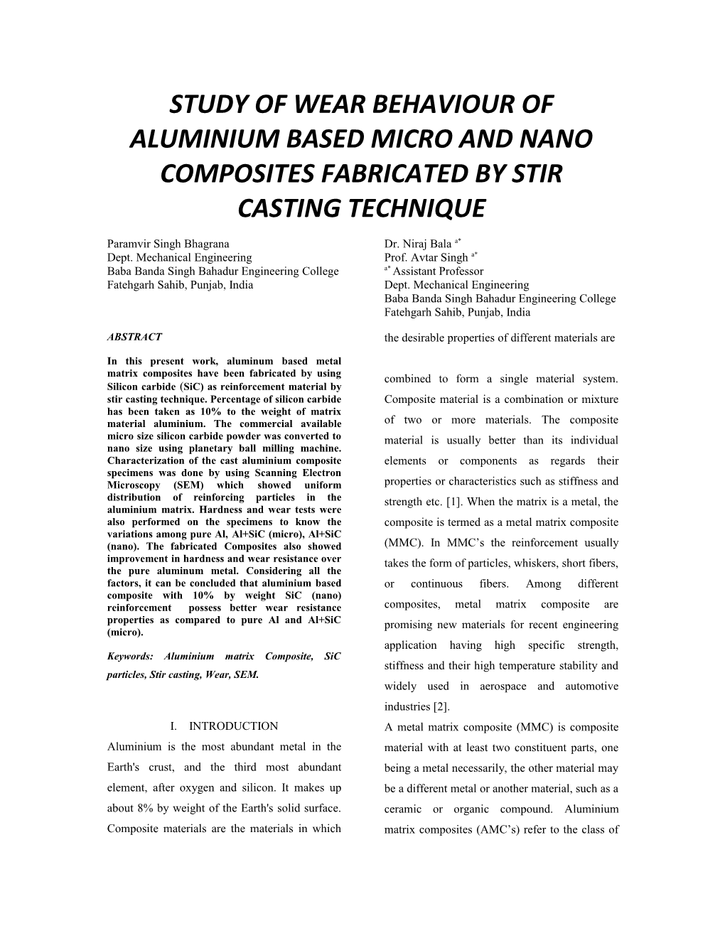 Study of Wear Behaviour of Aluminium Based Micro and Nano Composites Fabricated by Stir