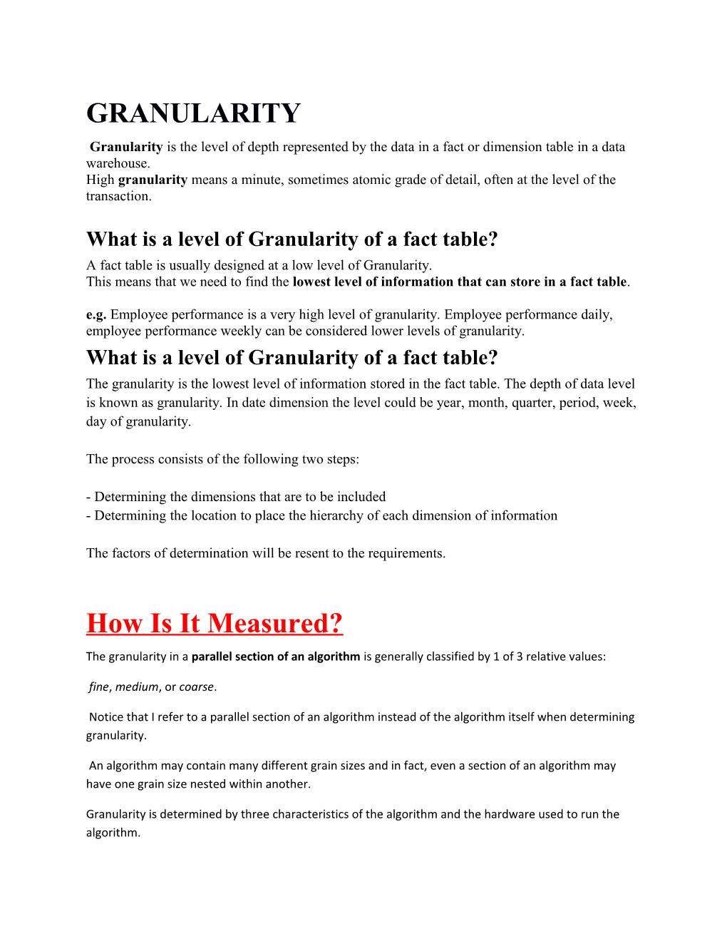 What Is a Level of Granularity of a Fact Table?