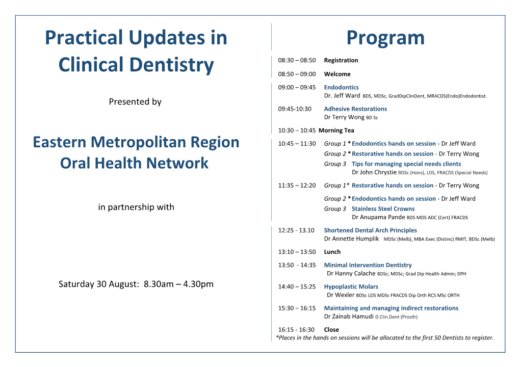 Eastern Metropolitan Region Oral Health Network