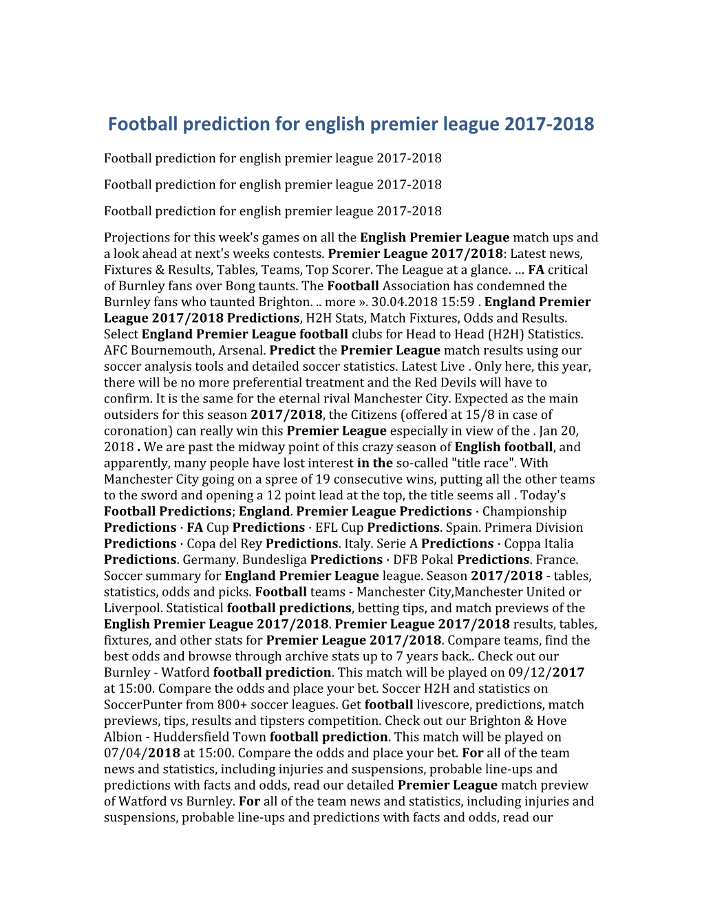 Football Prediction for English Premier League 2017-2018