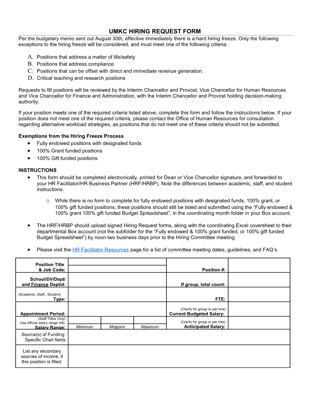 Umkc Hiring Request Form