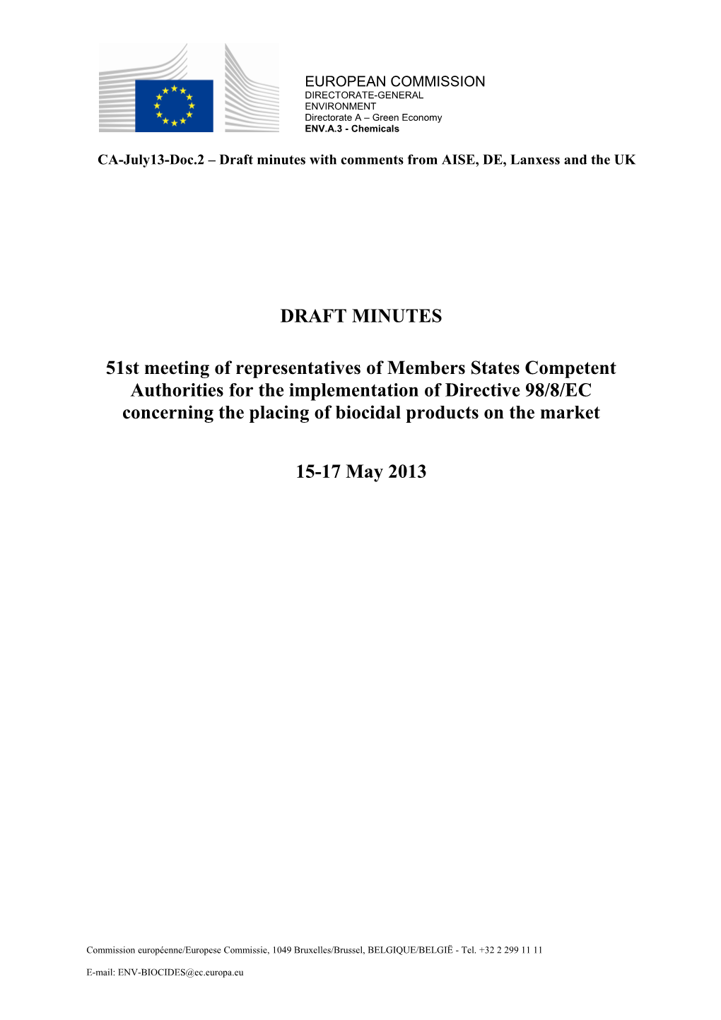 CA-July13-Doc.2 Draft Minutes with Comments from AISE, DE,Lanxess and the UK