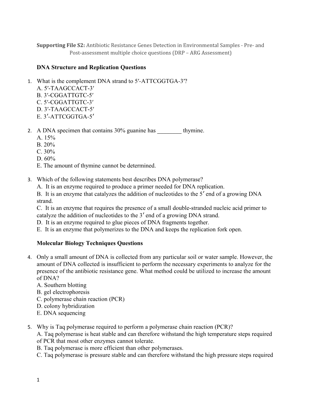 DNA Structure and Replication Questions