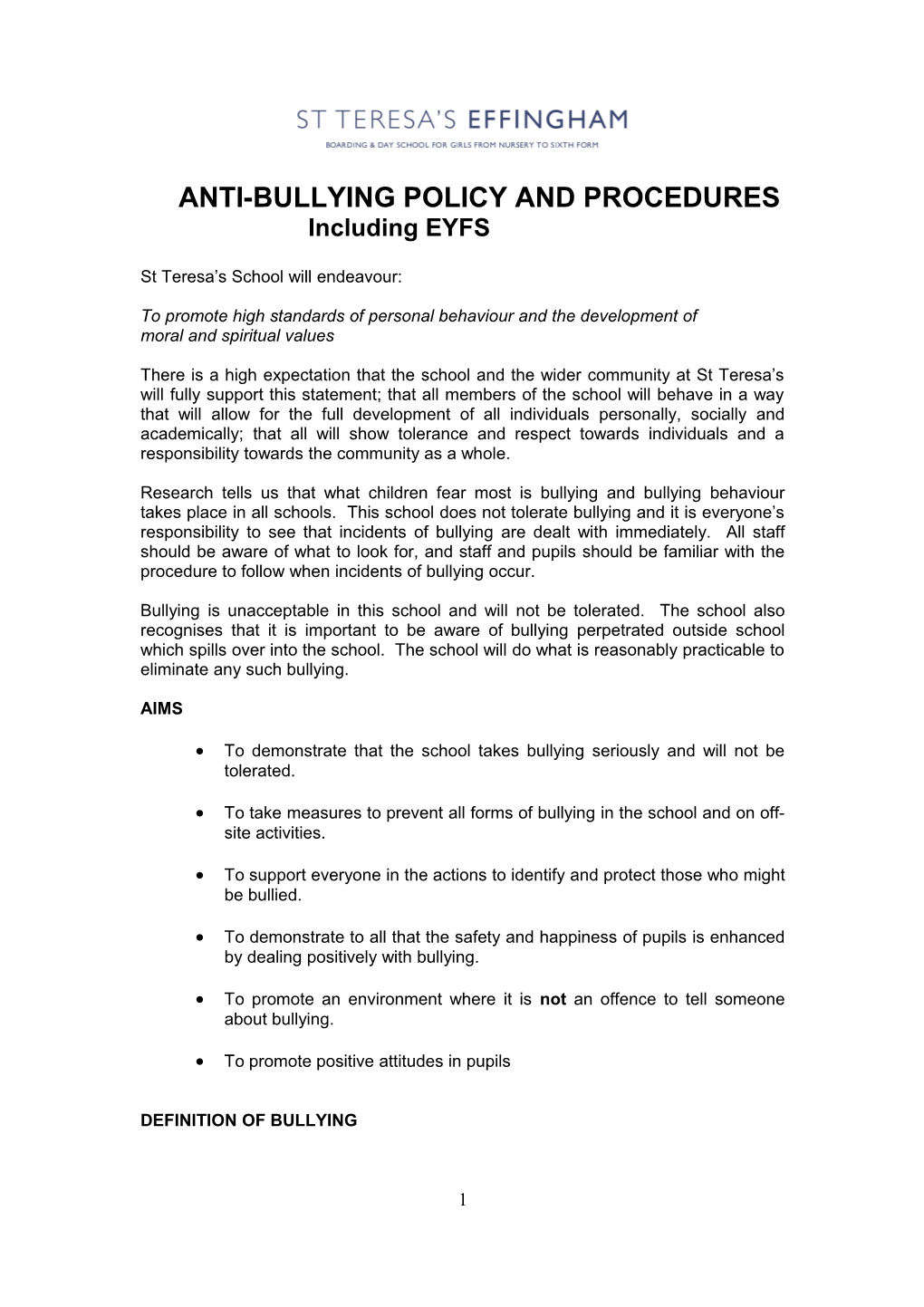 Anti-Bullying Policy and Procedures