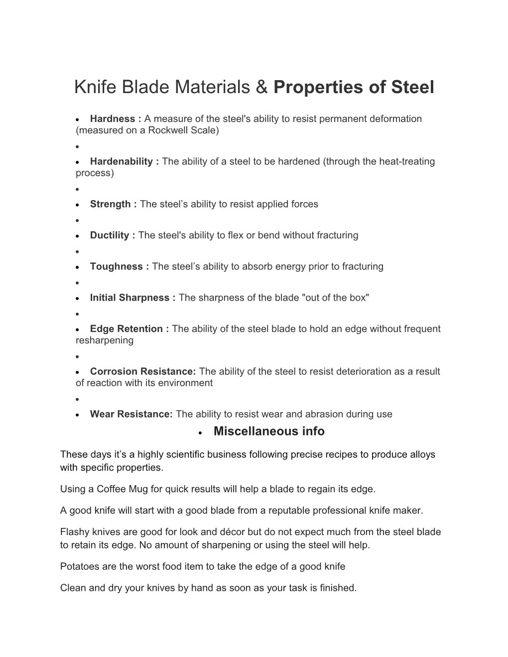 Knife Blade Materials Properties of Steel