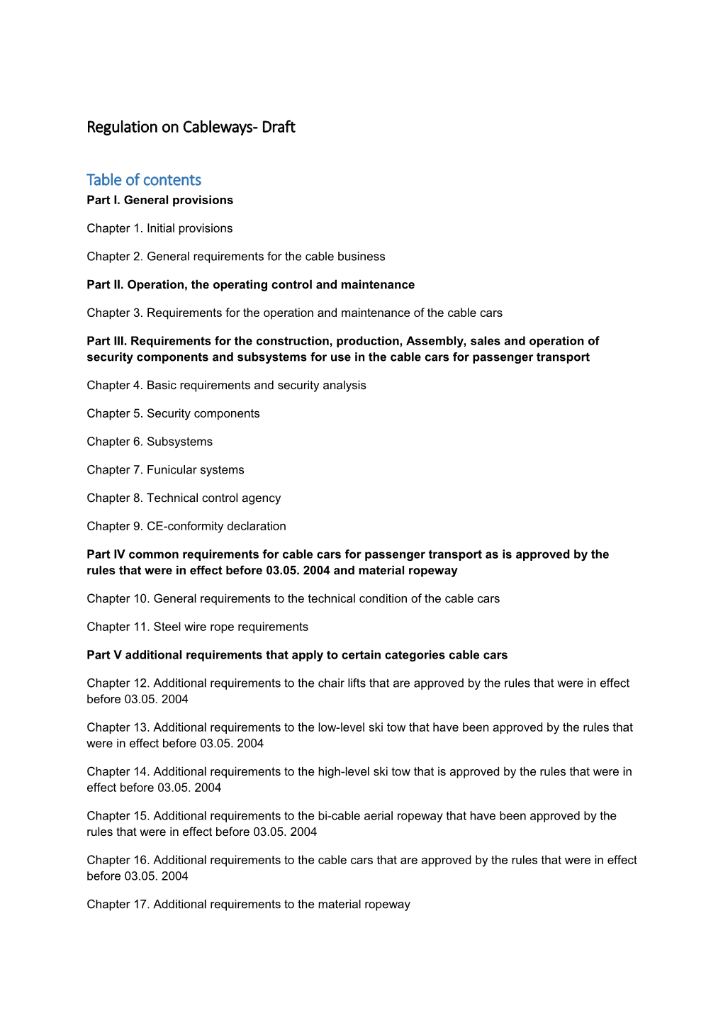 Regulationon Cableways- Draft