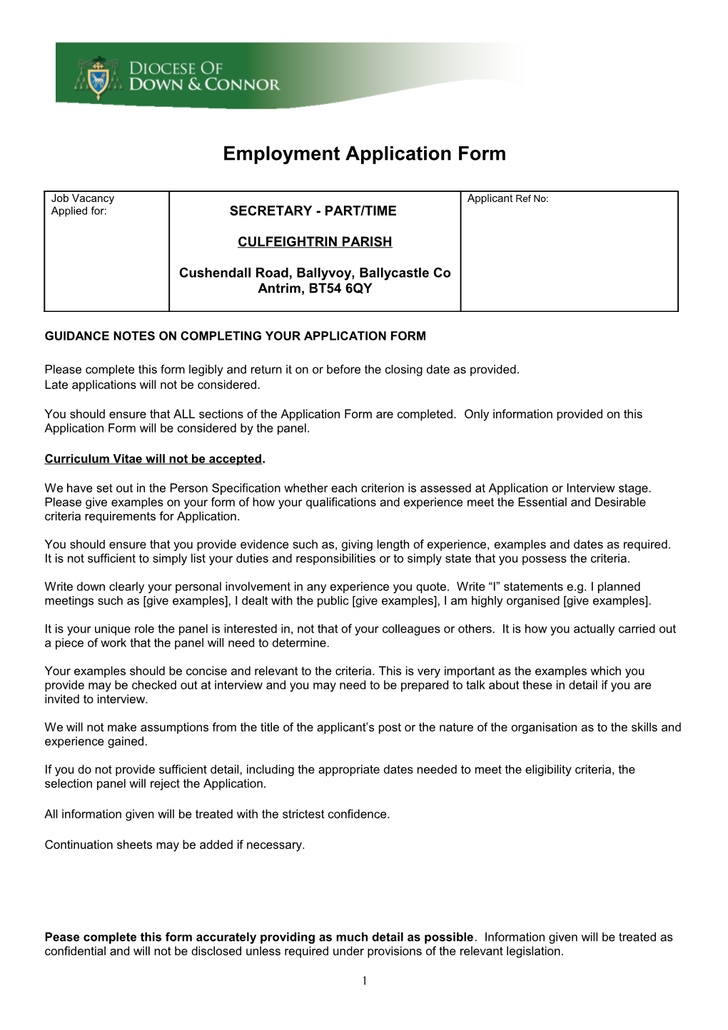 Application Form for Job Vacancy