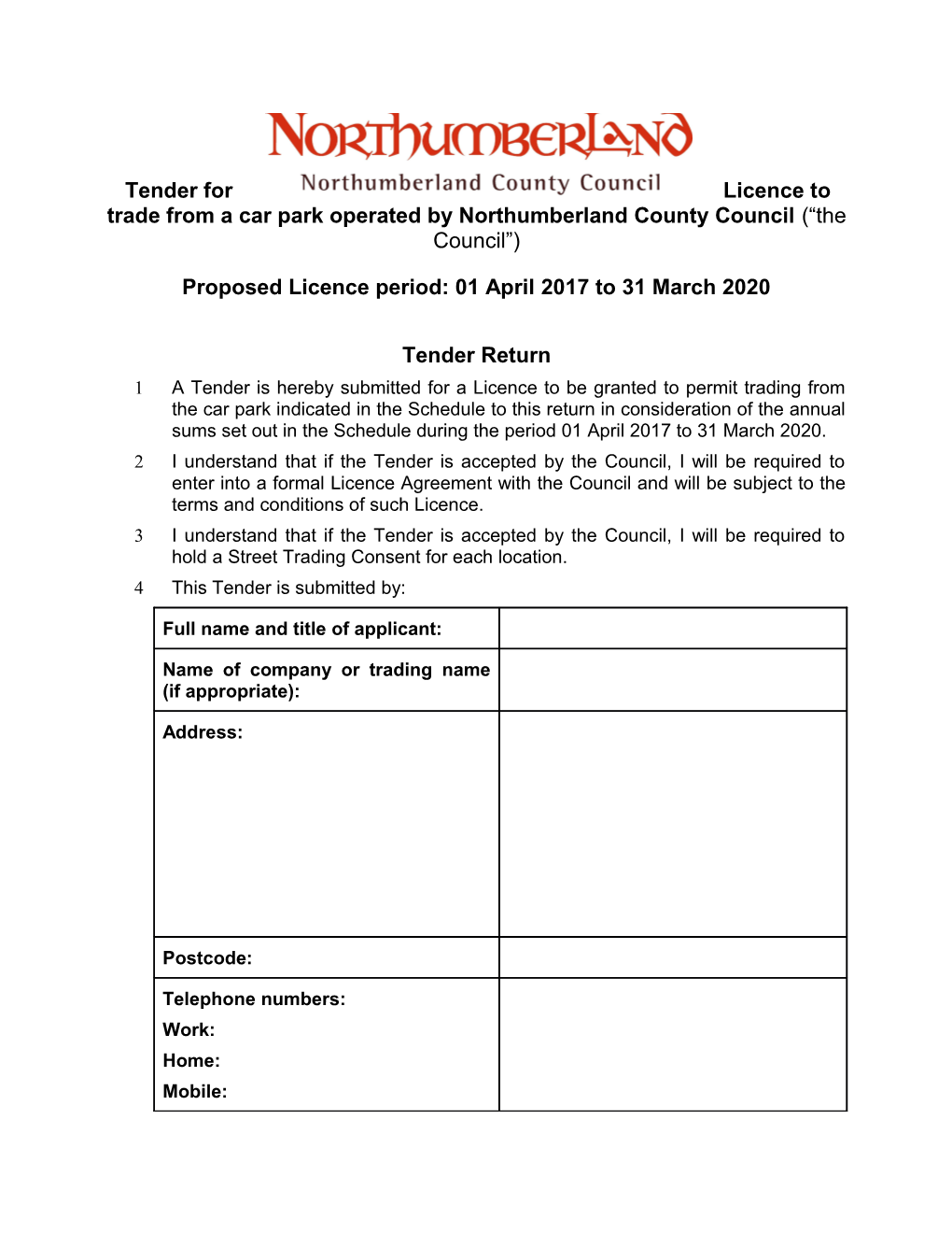 Proposed Licence Period: 01 April 2017 to 31 March 2020