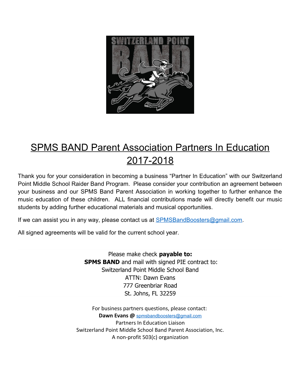 SPMS Bandparent Association Partners in Education2017-2018