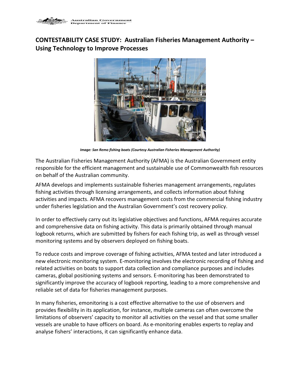 CONTESTABILITY CASE STUDY: Australian Fisheries Management Authority Using Technology To