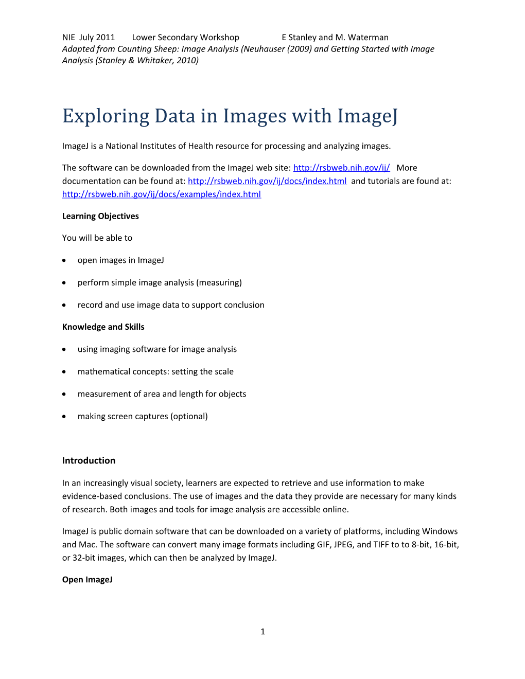 Exploring Data in Images with Imagej