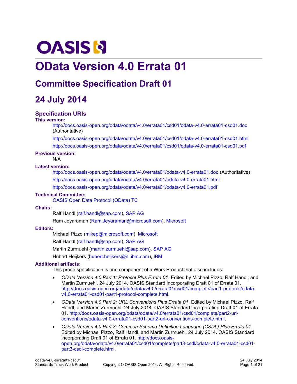 Odata Version 4.0 Errata 01