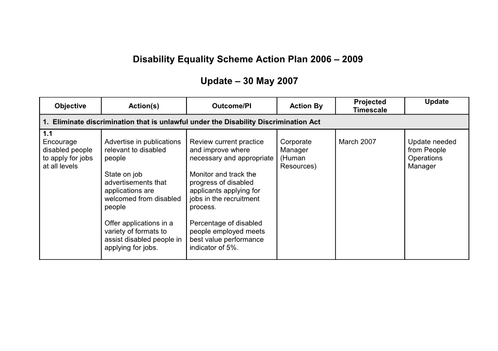 Disability Equality Scheme Action Plan 2006 2009