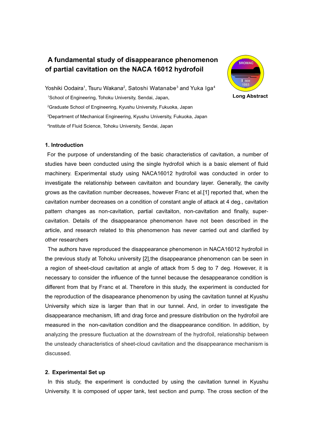 Of Partial Cavitation on the NACA 16012 Hydrofoil