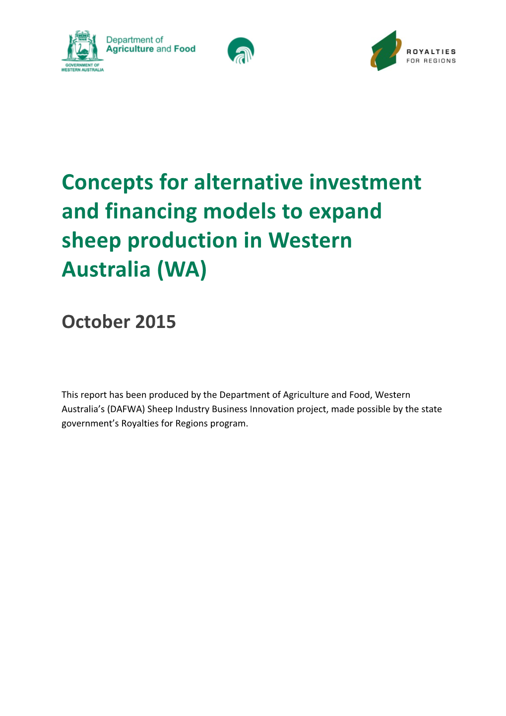 Concepts for Alternative Investment and Financing Models to Expand Sheep Production In