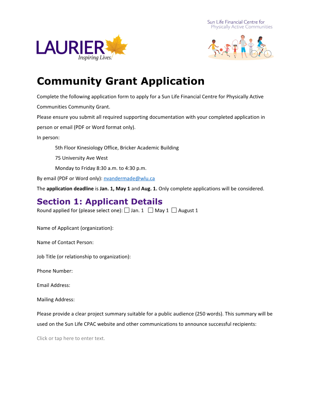 Community Grant Application