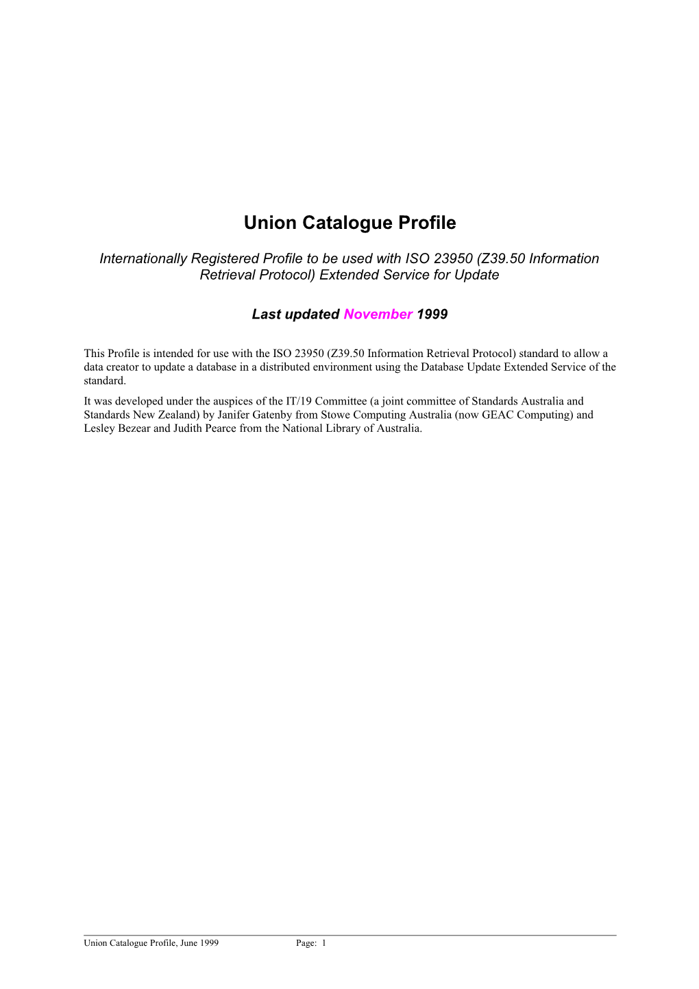 Union Catalogue Profile