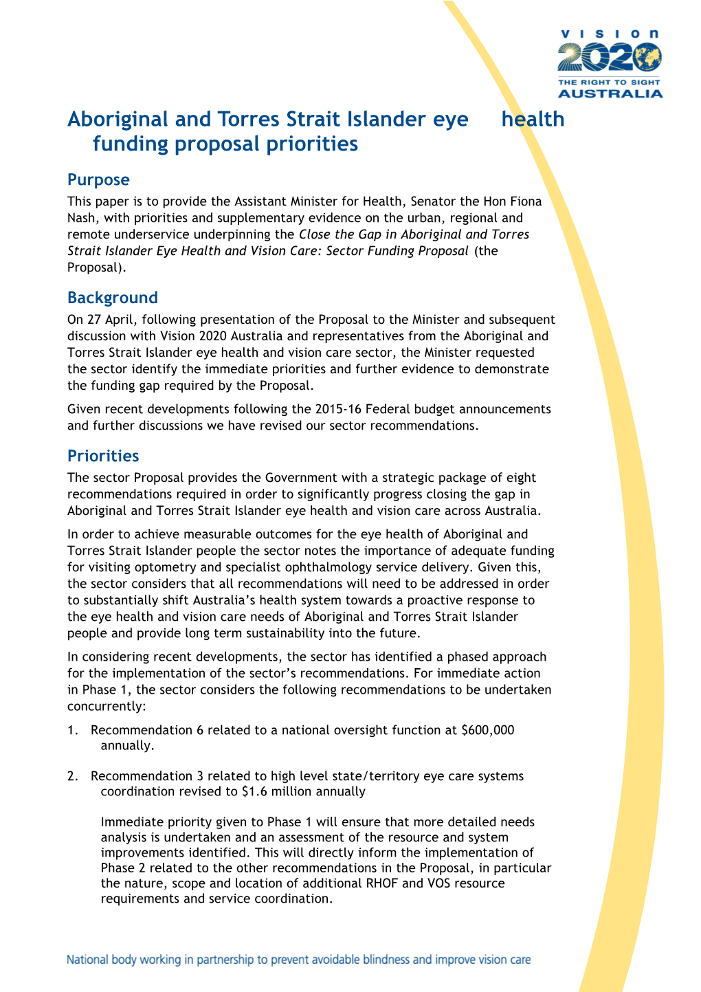 Aboriginal and Torres Strait Islander Eye Health Funding Proposal Priorities