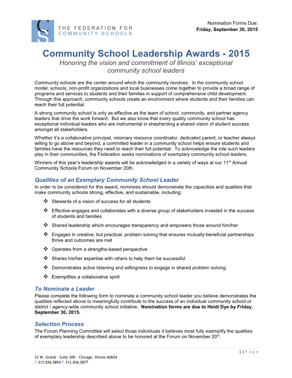 Community School Leadership Awards - 2015