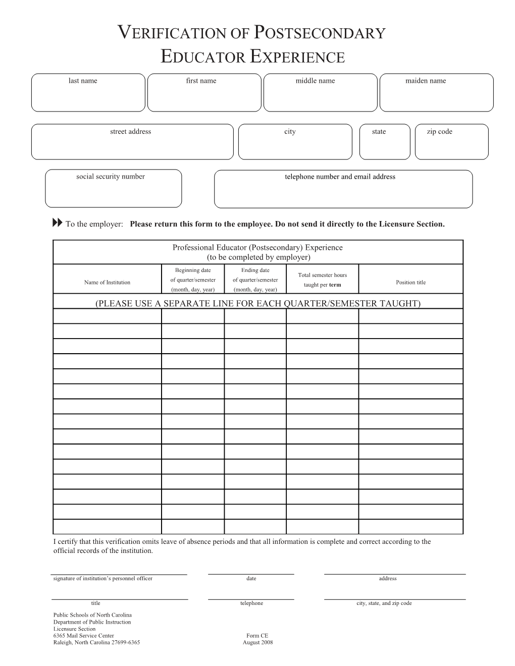 Verification of Postsecondary