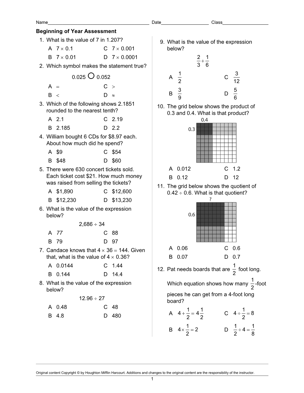 Beginning of Year Assessment