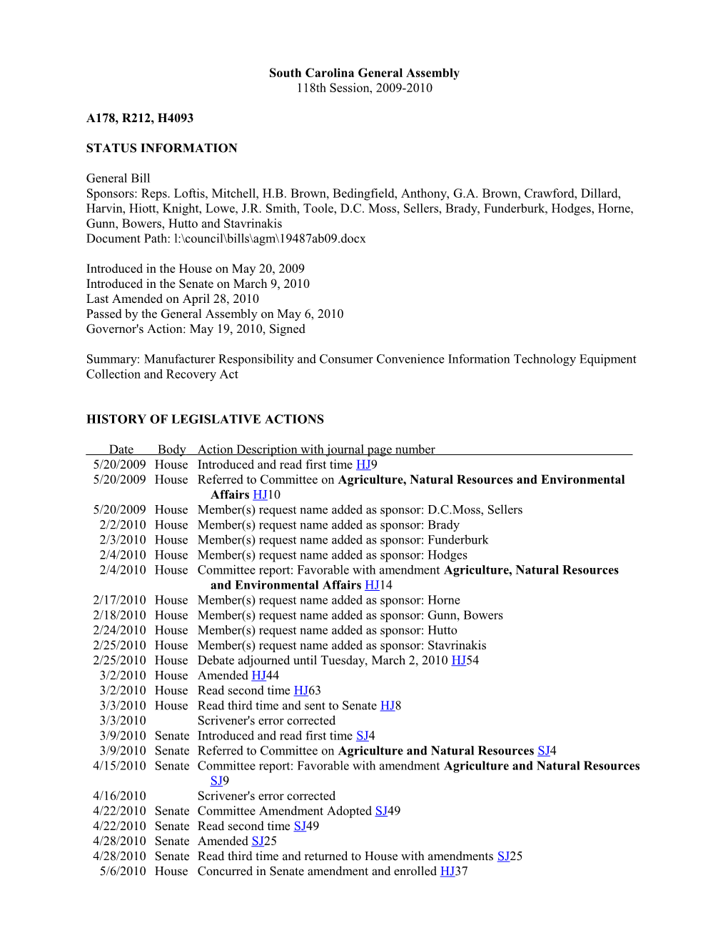 2009-2010 Bill 4093: Manufacturer Responsibility and Consumer Convenience Information Technology