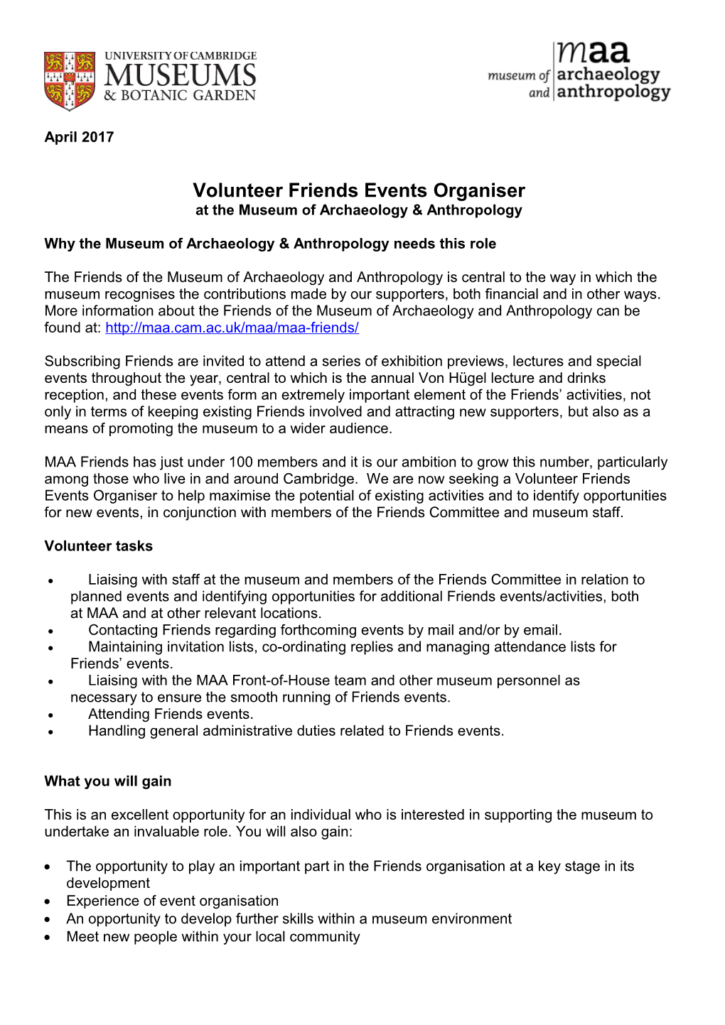 Volunteer Friends Events Organiser