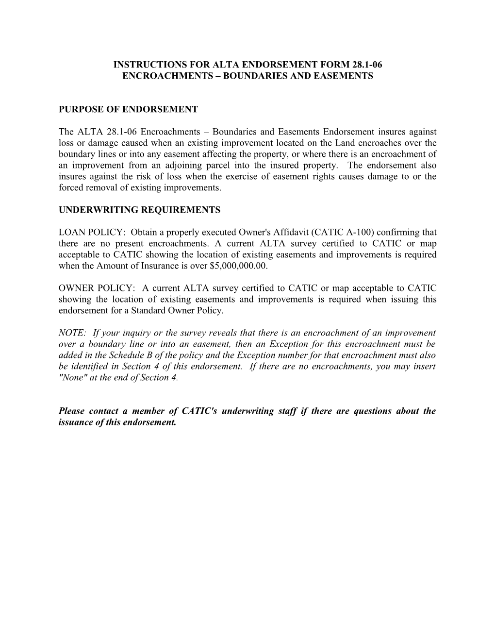Instructions for Alta Endorsement Form 28.1-06