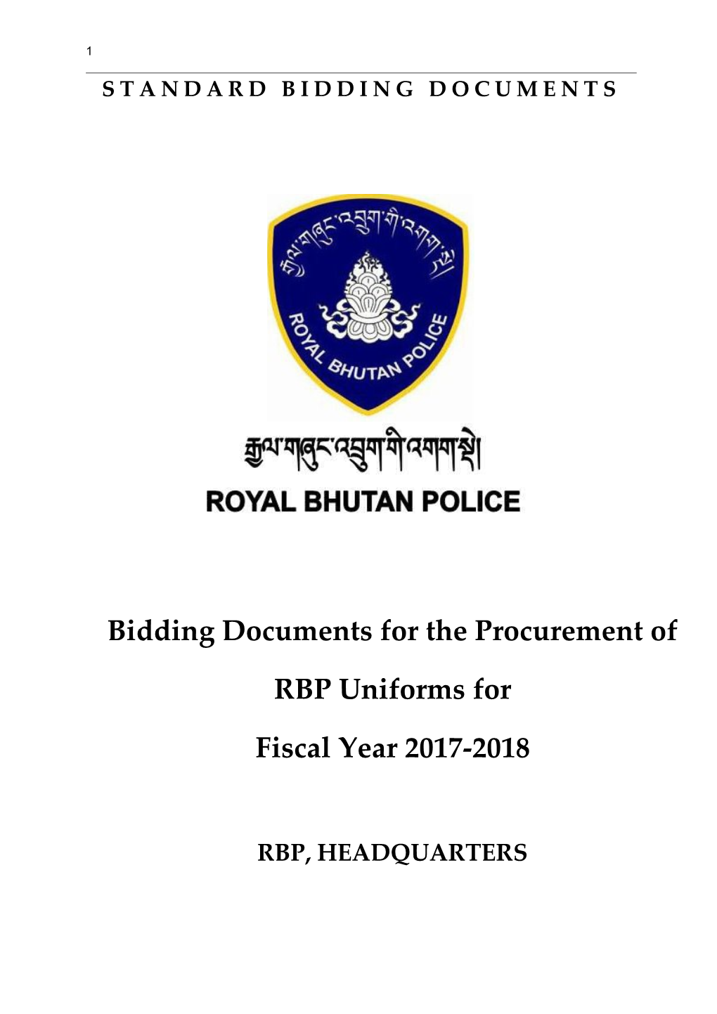 Bidding Documents for the Procurement of RBP Uniforms For