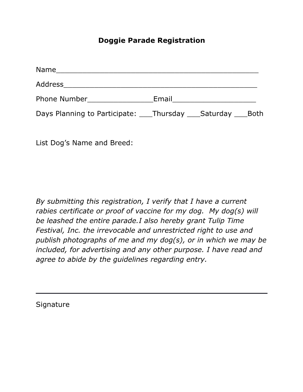 Doggie Parade Registration